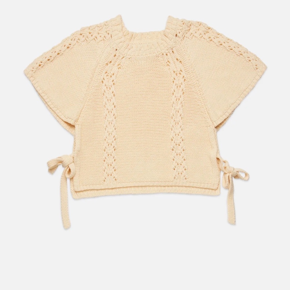 DELUC Dinis Knit Cape Top Ecru NWT Medium Cotton Blend Side Tie $98